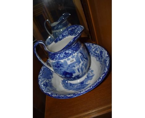 A large blue and white wear ceramic water jug and bowl set by Abbey
Good condition no chips or damage