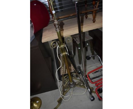 A late 19th or early 20th Century brass standard oil lamp (been converted to electric)