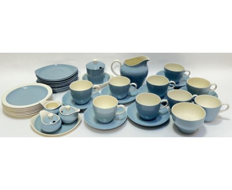 A Wedgwood Summer Sky&nbsp;tea/coffee set comprising seven plates (w- 18cm), nine ovoid saucers, nine cups, seven circular sa