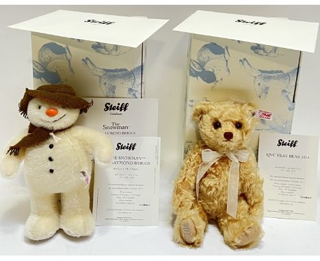 Two boxed Steiff bears/stuffed toys comprising a Raymond Briggs "The Snowman" limited edition stuffed toy with certificate (h