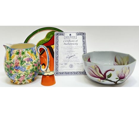 A mixed group of ceramics comprising a Royal Winton chintz decorated jug (h- 14cm, w- 15.5cm), a Wedgwood 'Orange House' Clar