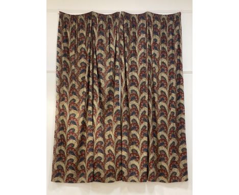 A pair of Wine and Navy Paisley pattern lined cotton pencil pleat curtains, (Drop 295cm, each curtain width 190cm) appx. comp