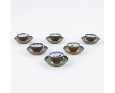 6 Cappucine porcelain cup and saucers, decorated in underglaze blue with flowers and fruits, Qianlong period, China6 Cappucin