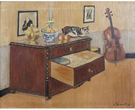 Louis THEVENET (1874-1930), oil on canvas Interior with cello, signed and dated 1911Louis THEVENET (1874-1930), olie op doek 