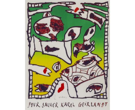 Pierre ALECHINSKY (1927), screenprint Pour saluer Karel Geirlandt, numbered 15/60 and signedPierre ALECHINSKY (1927), zeefdru