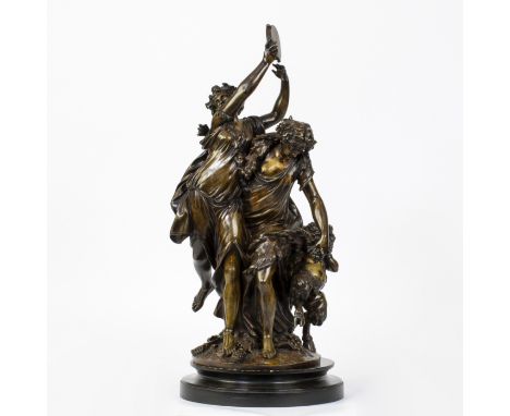 CLODION (1738-1814), sculpture en bronze de 2 nymphes dansantes avec le jeune Bacchus, signéeCLODION (1738-1814), bronzen scu