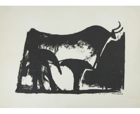 Pablo Picasso (1881 - 1973) (after), lithograph Le taureau noir, numbered 12/20 and signed (faded)Lithograph on Arches wove p