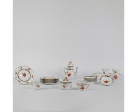 Herend coffee set, Chinese Bouquet rust/Apponyi orange design, the most famous classic Herend design since 1931, consisting o