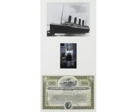 Frame with signed photograph by the last survivor of the Titanic, Millvina Dean, photo of her holding the signed photograph a