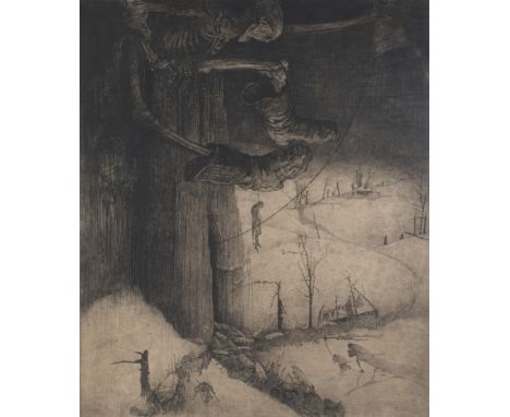 Jules DE BRUYCKER (1870-1945), etching  'Weer klept de Dood over Vlaanderen', numbered 71/80 and signedJules DE BRUYCKER (187