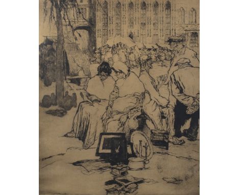 Jules DE BRUYCKER (1870-1945), etching ‘Place du vieux Bourg à Bruges’, signed and titled in pencilJules DE BRUYCKER (1870-19