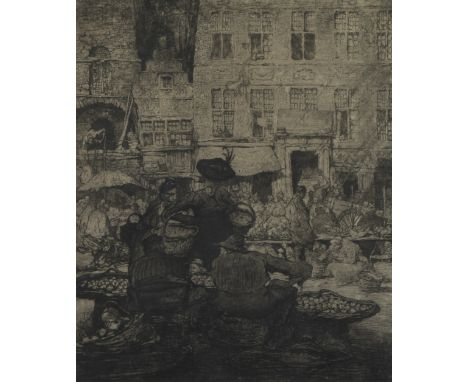 Jules DE BRUYCKER (1870-1945), etching Quai au herbes Gand, numbered 54/150 and signedJules DE BRUYCKER (1870-1945), ets Quai