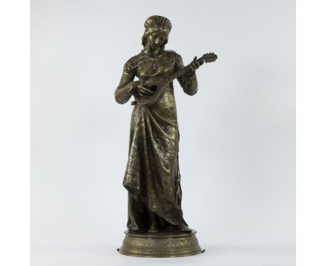 Adrien Etienne GAUDEZ (1845-1902), bronze sculpture Girl with lute, signedAdrien Etienne GAUDEZ (1845-1902), bronzen sculptuu