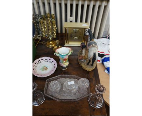 Collection of glass, ceramics &amp; brass to include a mantle clock 