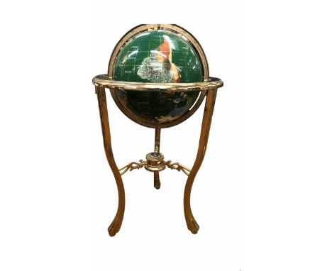 Large gemstone globe on brass stand 