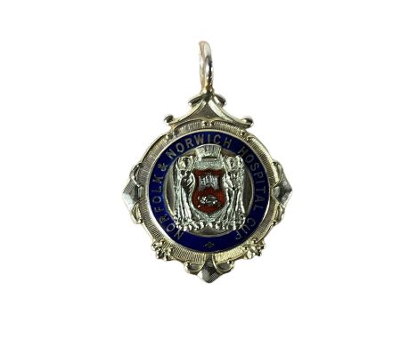 9ct gold and enamel medal Norfolk & Norwich Hospital cup awarded to George Ainsley, the match being played on Monday 9th May 