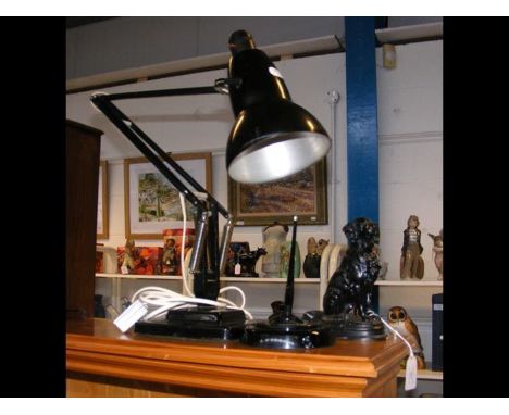 A black 1227 Anglepoise desk lamp, together with Esterbrook Dip-less desk set and cast iron dog doorstop 