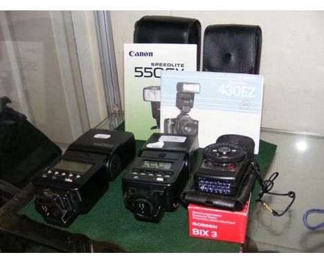 A Canon Speedlite 550EX Flash, together with one other and a light meter 