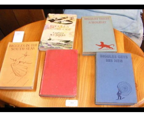 Five First Edition 'Biggles' books by Captain W E Johns - 'Biggles In The South Seas', 'Biggles Flies East', 'Biggles Second 