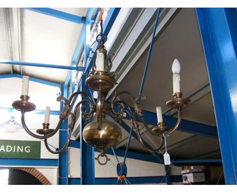A six branch brass ceiling light 