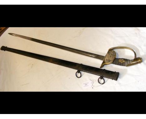 A First World War German Officer's sword with 76cm blade complete with metal scabbardCONDITION REPORTsword 90cmscabbard 81cms