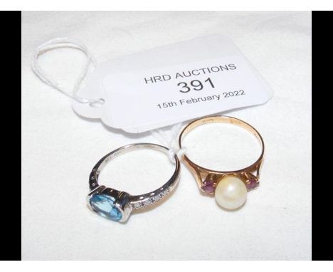 A 9ct gold pearl dress ring, together with one other 