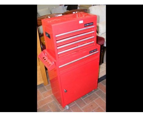 A US Pro Tools work trolley and toolbox in red