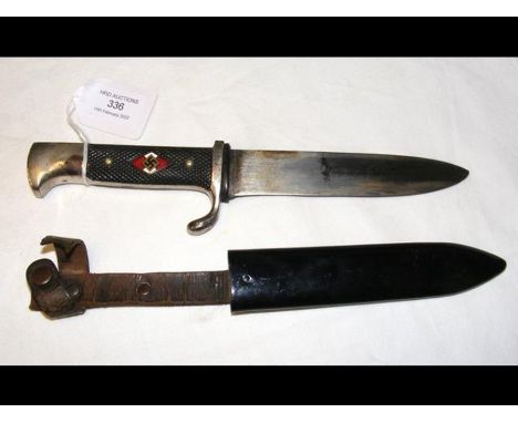 A Nazi Hitler Youth knife/dagger, set with enamel swastika - blade 13cms CONDITION REPORTIn our judgement, condition of lot i