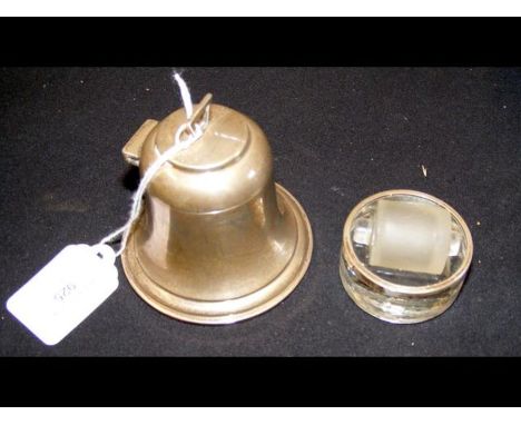 A silver inkwell in the form of a bell, together with a silver mounted stamp wetter