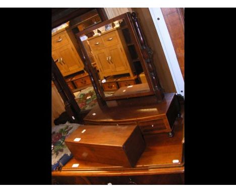 An antique toilet mirror together with small mahogany box