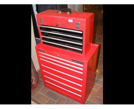 A Hardcastle tool cabinet, together with a toolbox in red