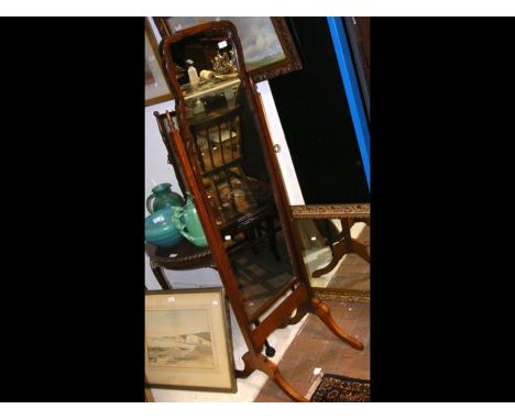 A cheval mirror together with a gilt wall mirror