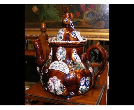 A 35cm high antique bargeman's teapot