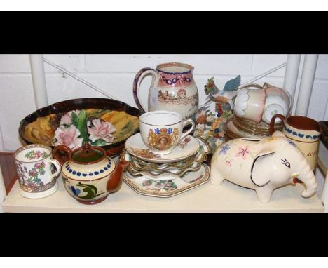 An assortment of collectables, including Motto ware, crested china and Capodimonte candlestick stand  