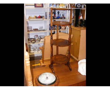 A three tier cake stand, together with a Mappin &amp; Webb aneroid barometer 