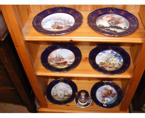 A collection of Spode 'Maritime England Plates' No. 1-6, each depicting a historical maritime event, together with a limited 