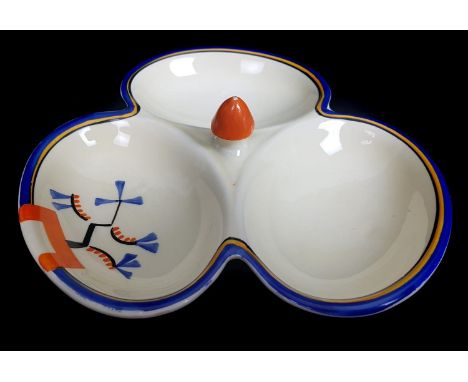 Clarice Cliff - Bizzare Ravel pattern, pattern number 5799, An unusual trefoil nut dish, painted in blue, yellow, black and o
