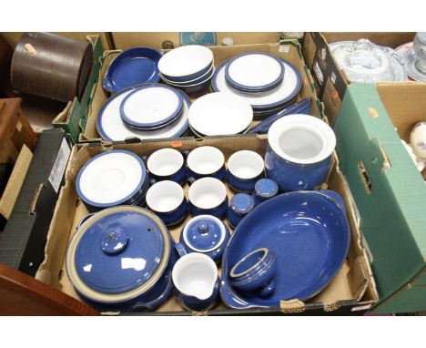 Two boxes containing a Denby Imperial Blue part tea and dinner service