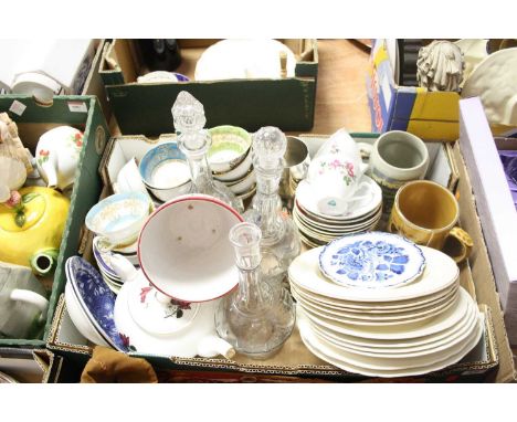 A box of various glassware and ceramics, to include decanters, Royal Grafton part tea service etc 