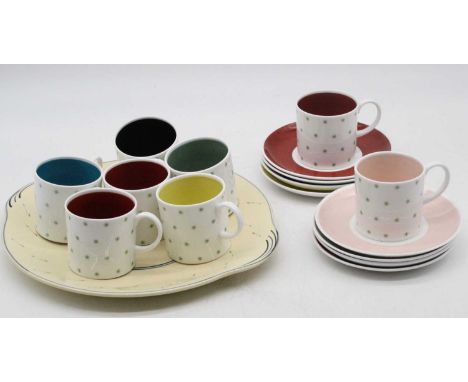 A set of eight Susie Cooper bone china coffee cans and saucers, together with a Susie Cooper for Wood &amp; Sons sandwich pla