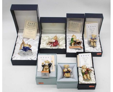 A collection of seven Halcyon Days porcelain figures The Teddy Orchestra to include Lord Eustace on French Horn, Lord Peregri