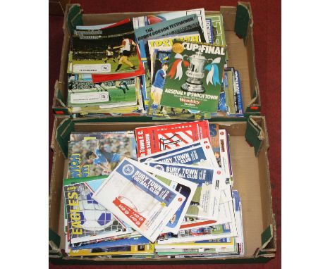 Two boxes of Ipswich Town match day programmes to include the 1978 Arsenal v. Ipswich FA cup final