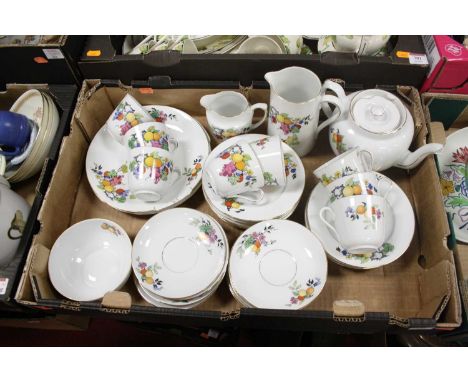 A Czechoslovakian floral decorated porcelain part tea service 