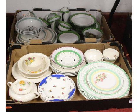 Two boxes of miscellaneous china to include Solian ware part tea service, Alfred Meakin Hedgerow pattern part dinner service 