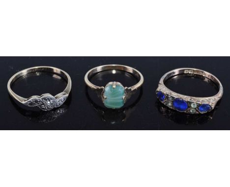 A 9ct gold and platinum diamond point set dress ring, size P, together with a 9ct gold blue &amp; white stone set dress ring,