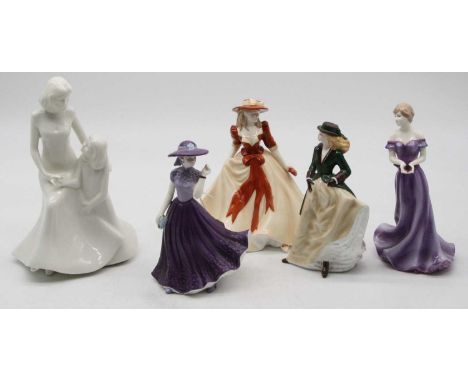 A collection of five Royal Worcester figurines, to include Moments Mothers Love, Sarah, Perfect Day, Pisces, and Charlotte, l