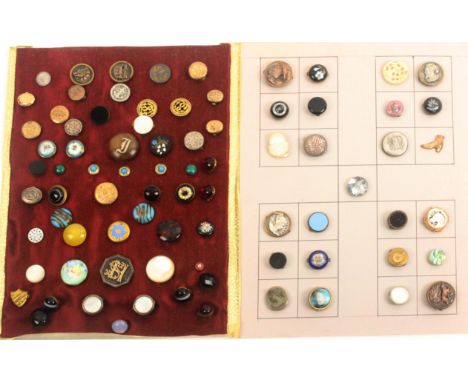 Buttons - mostly spring studs or studs, comprising a display of twenty five, including a fine swan enamel, cut mother of pear