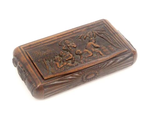 &nbsp;A late 18th/early 19th Century carved colonial hardwood snuff box, rectangular, the lid carved with palm trees, an over