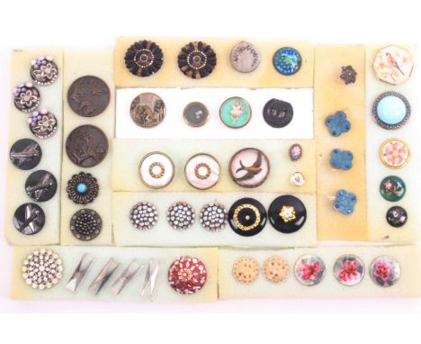 Buttons - various, a good selection, comprising forty eight examples, including a large paste set example, 3.5cms, four nice 