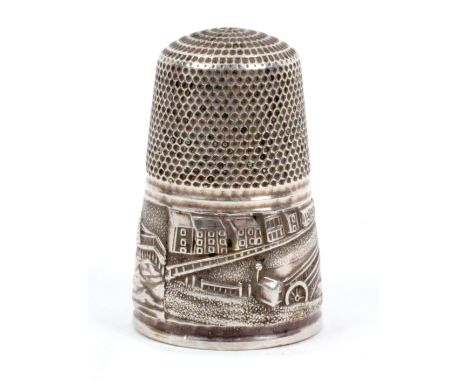 A silver souvenir thimble, the frieze depicting Brighton sea front and the chain pier, a good bold example.&nbsp; &nbsp; &nbs